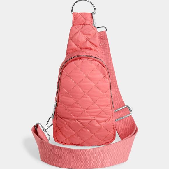 Coco + Carmen Handbags - Rhea Nylon Puffer Crossbody Sling Bag Salmon Pink